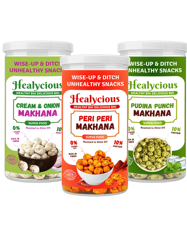 Peri Peri, Cream & Onion, Pudina Punch Makhana | 80g x 3 - Healycious