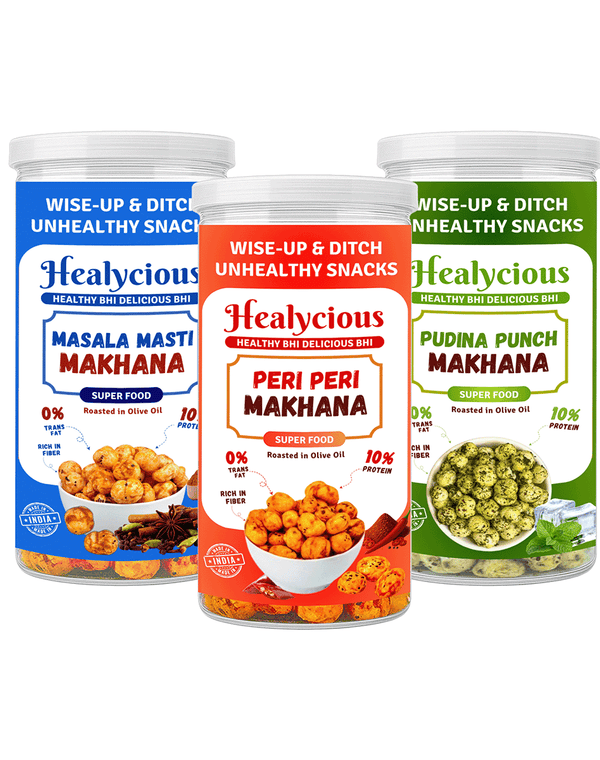 Peri Peri, Masala Masti, Pudina Punch Makhana | 80g x 3 - Healycious